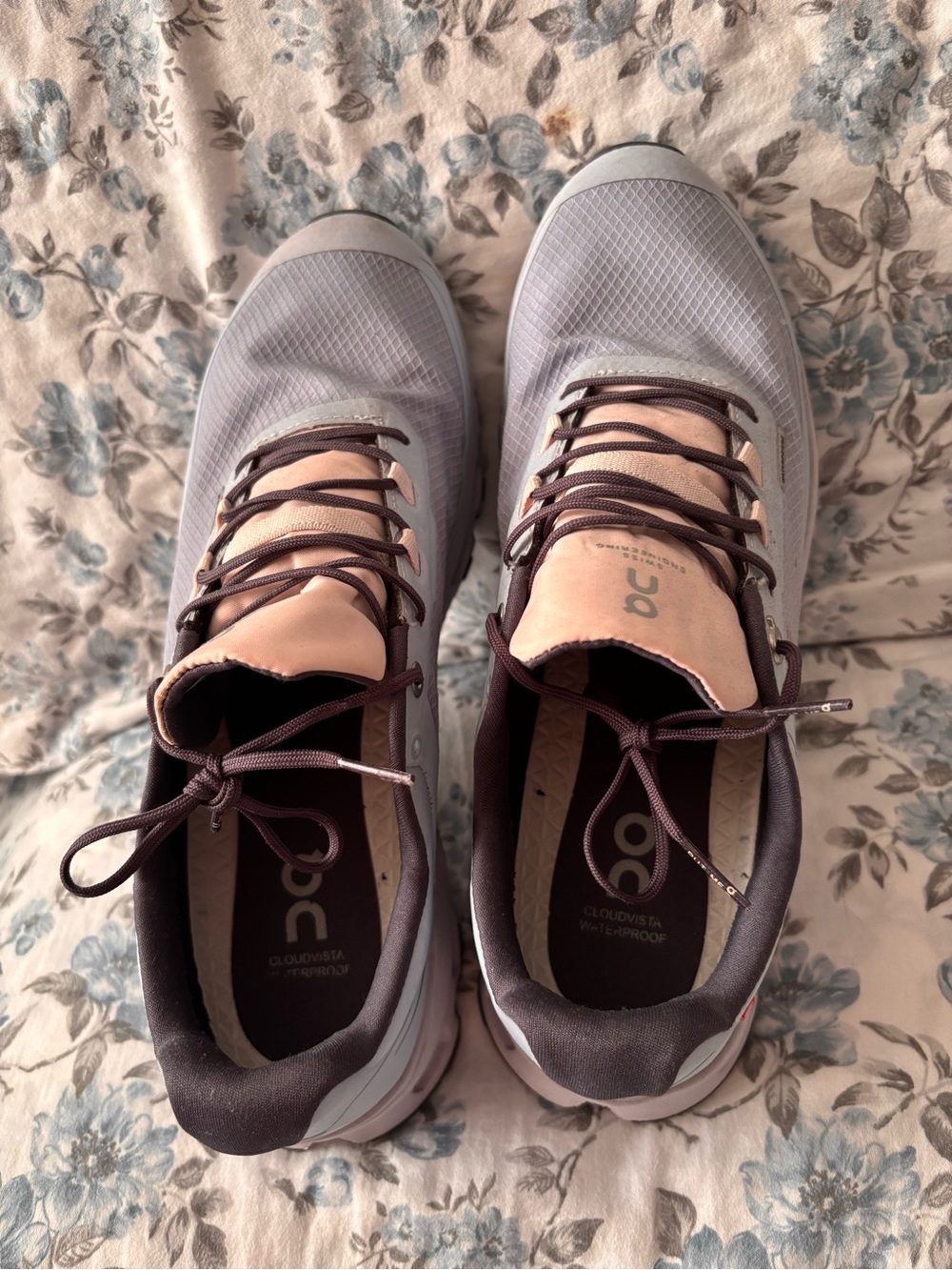 On Cloudvista Waterproof Women's Athletic Shoes in Light Gray and Blush
